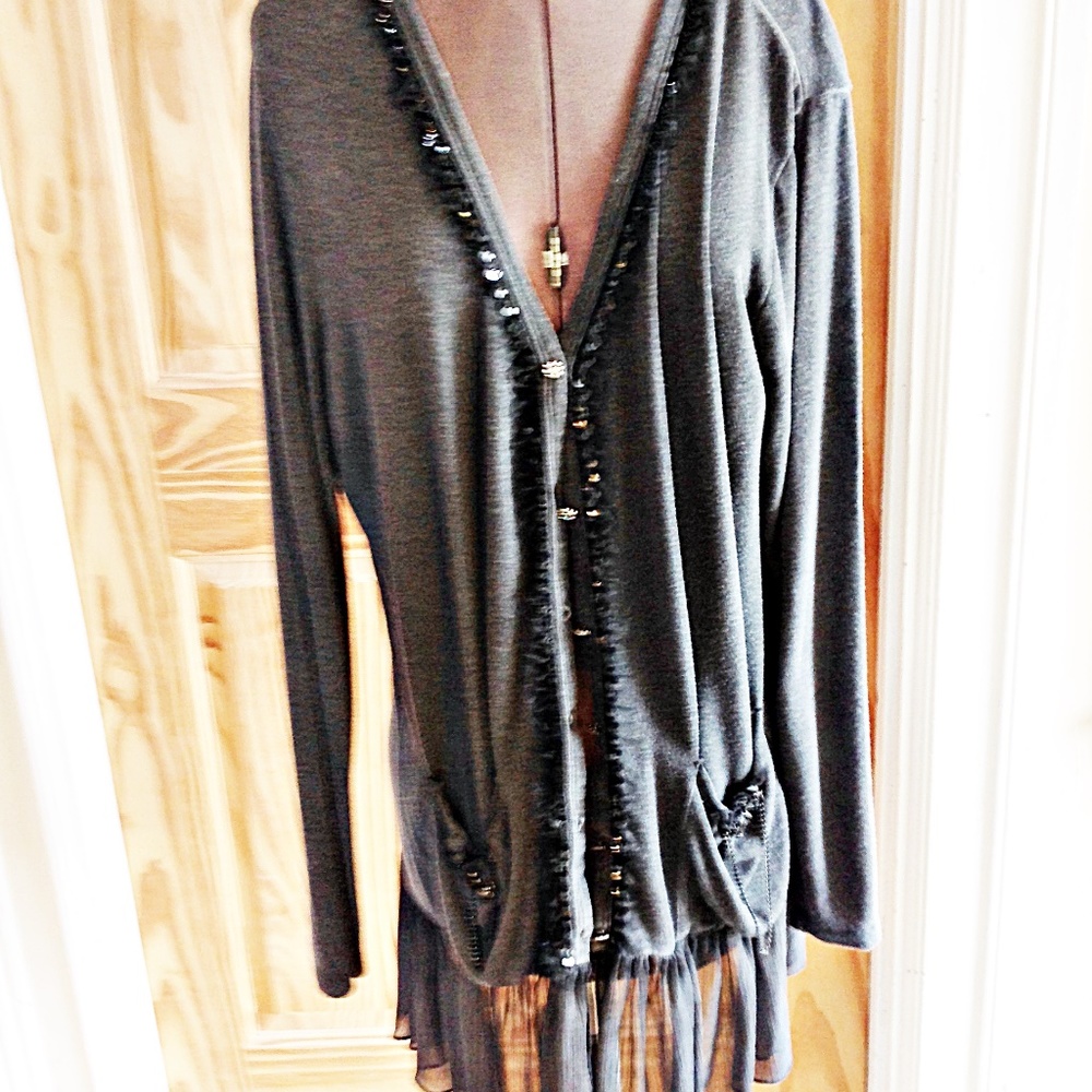 Wispy Romantic Tunic Beaded Cardigan